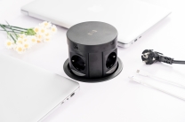 PLUX07 POP UP Wireless charging unit inbouw 4x 230v en 2 x USB-A 2 x USB-C met stroom aansluitsnoer